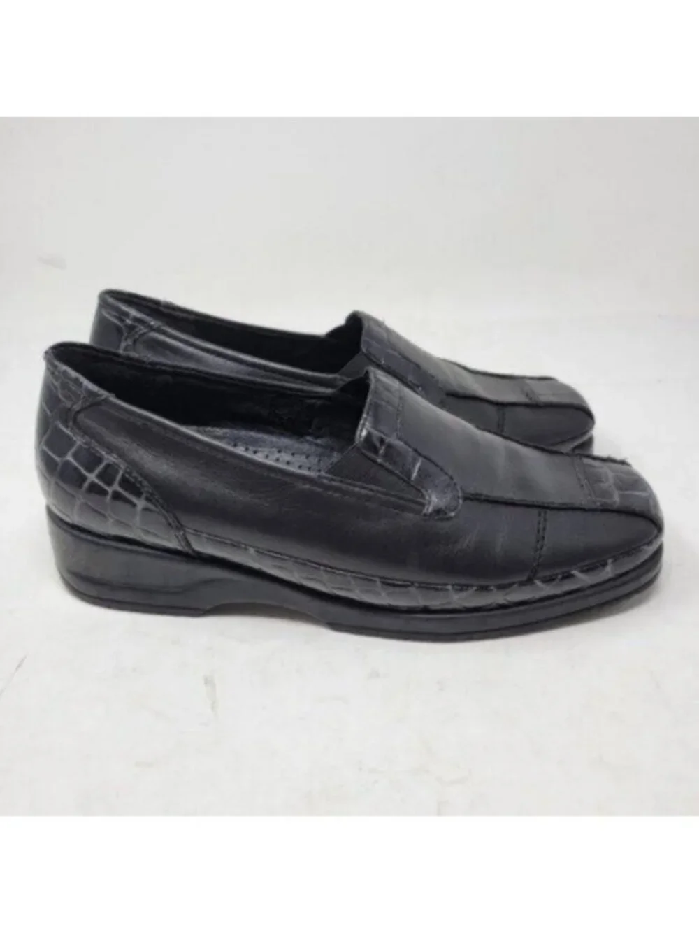 Ara Leather Crocodile Print Mokassin Slip On Loafer Shoe Black